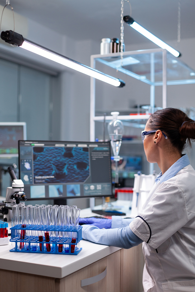 Biochemistry doctor analyzing virus infection developing pharmaceutical treatment scientific working